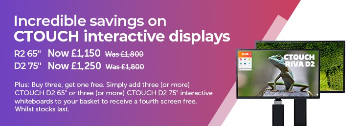 Add four D2 75" or 86" displays to your basket and the fifth will be added free of charge
