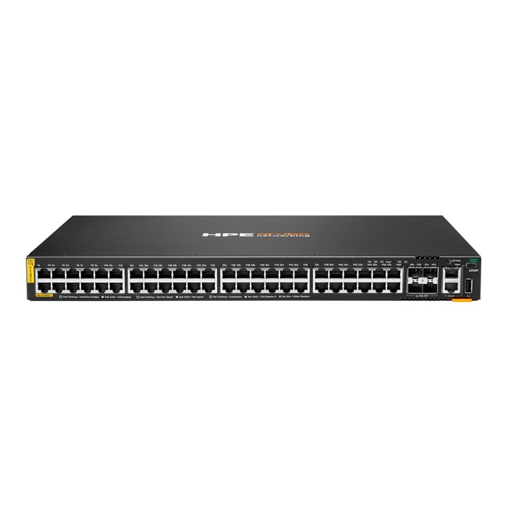 HPE Aruba Networking CX 6200F 48G Class4 PoE 4SFP+ 370W Managed L3 Gigabit Ethernet (10/100/1000) Power over Ethernet (PoE) 1U