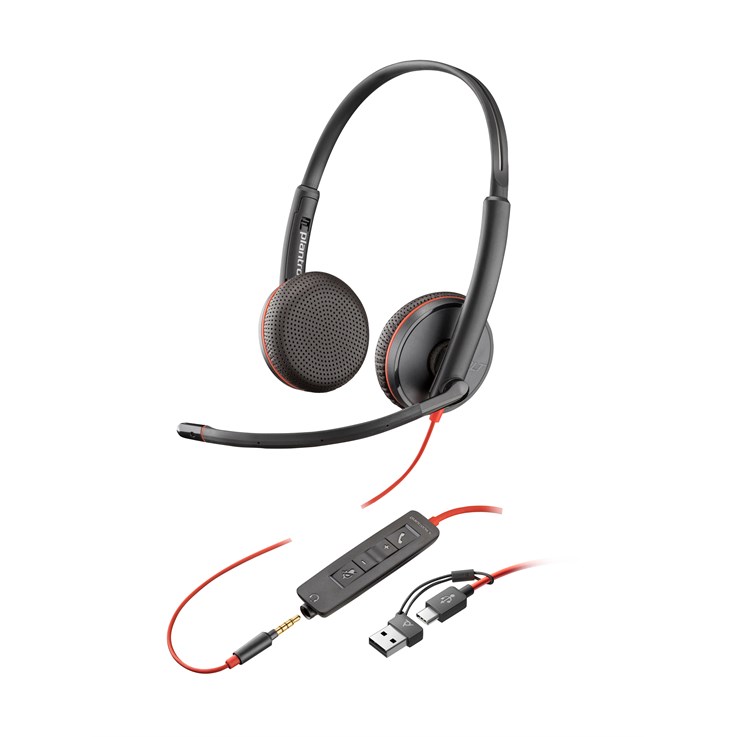 Poly Blackwire 3225 Stereo USB-C Headset +3.5mm Plug +USB-C/A Adapter (Bulk)